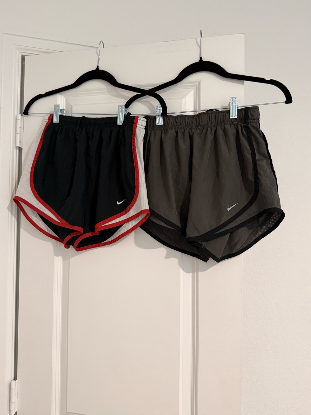 Nike Women's Black with Red Trim & Charcoal Athletic Running Shorts - 2 Pack